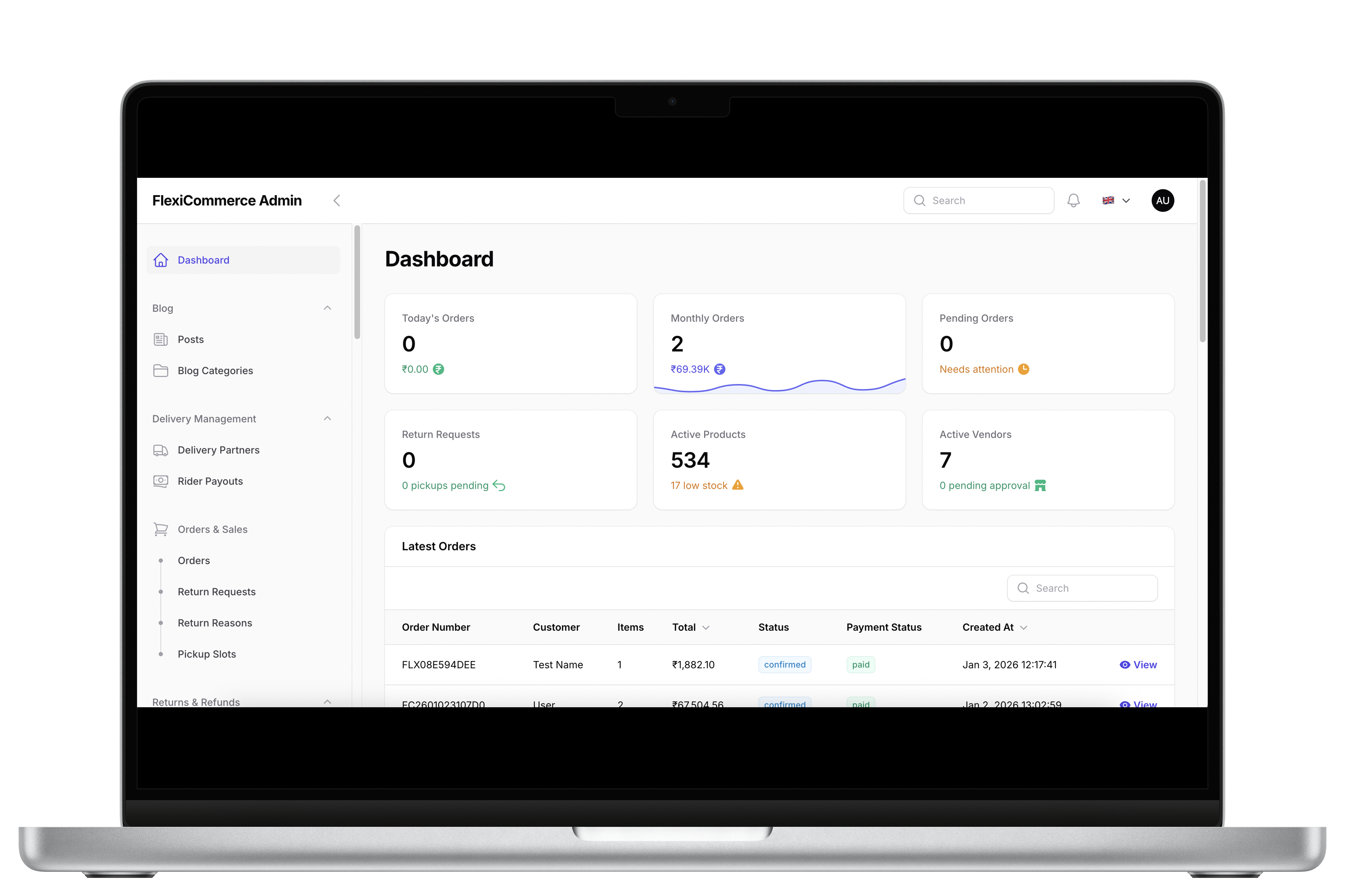 Admin dashboard