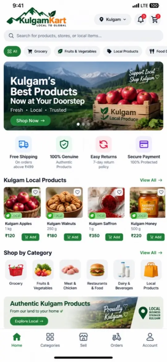 KulgamKart app home screen